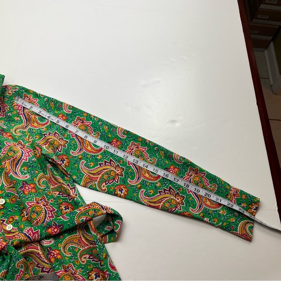 Lauren Ralph Lauren Multicolor Kelly Green Paisley 100% Silk Unlined Dress SZ 10 - Picture 10 of 11